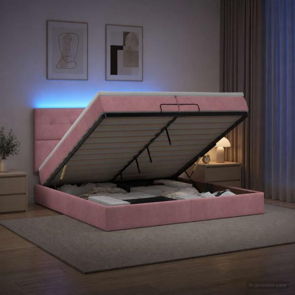 Ottoman-Bett mit Matratze und LED Rosa 200 x 200 cm Samt