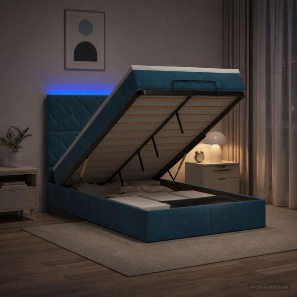 ARDEBO.de - Ottoman-Bett mit Matratze und LED Dunkelblau 120 x 200 cm Samt
