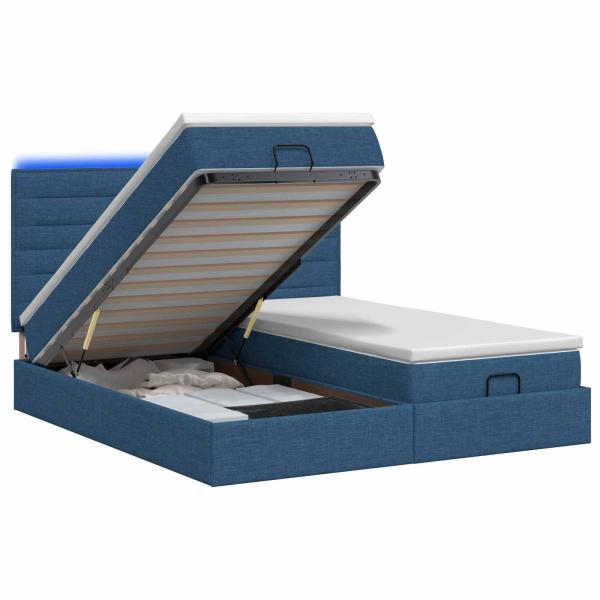 Ottoman-Bett mit Matratze und LED Blau 180 x 200 cm Stoff