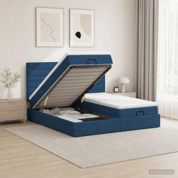 Ottoman-Bett mit Matratze und LED Blau 180 x 200 cm Stoff