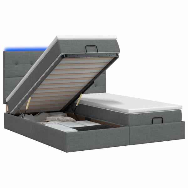 Ottoman-Bett mit Matratze und LED Dunkelgrau 160 x 200 cm Stoff