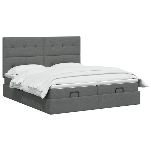Ottoman-Bett mit Matratze und LED Dunkelgrau 160 x 200 cm Stoff