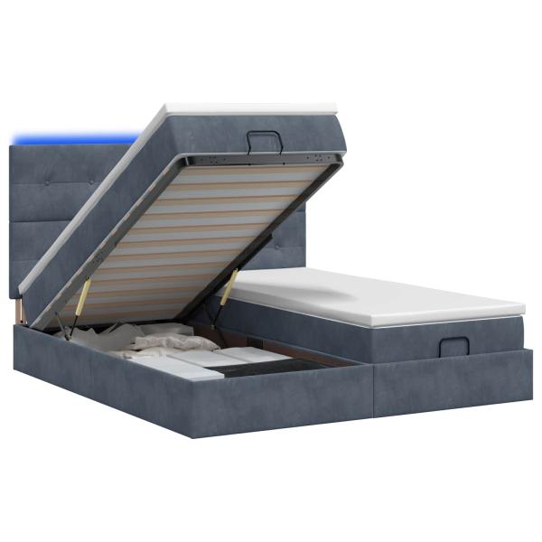 Ottoman-Bett mit Matratze und LED Dunkelgrau 160 x 200 cm Samt