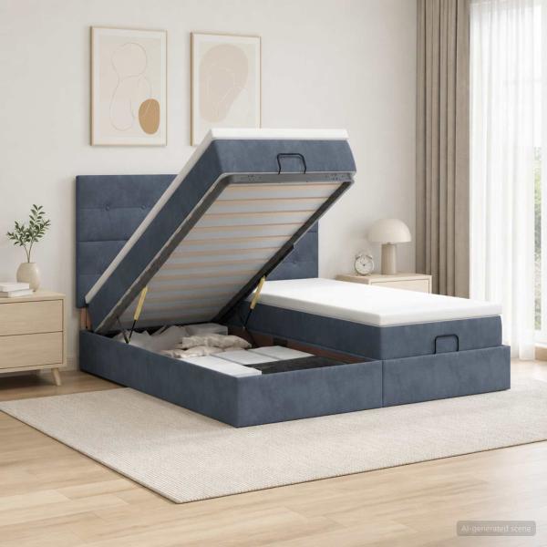 Ottoman-Bett mit Matratze und LED Dunkelgrau 160 x 200 cm Samt