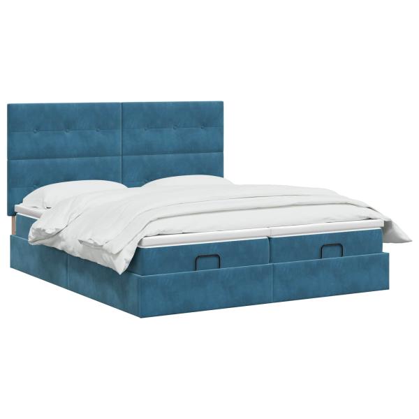 Ottoman-Bett mit Matratze und LED Dunkelblau 160 x 200 cm Samt