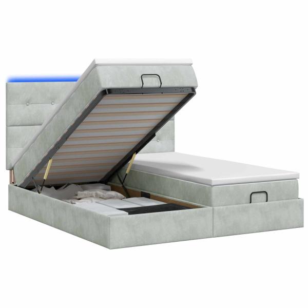 Ottoman-Bett mit Matratze und LED Hellgrau 180 x 200 cm Samt