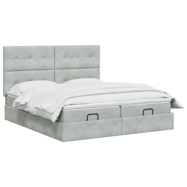 Ottoman-Bett mit Matratze und LED Hellgrau 180 x 200 cm Samt