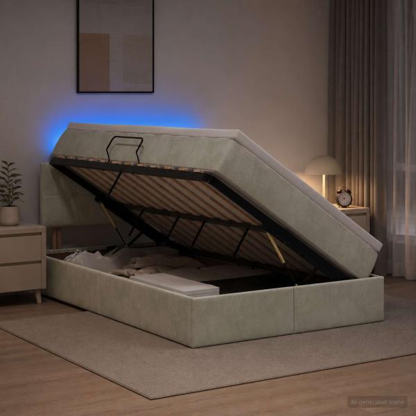 ARDEBO.de - LED-Speicherbett mit Matratze Hellgrau 120 x 200 cm Samt