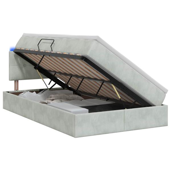 LED-Speicherbett mit Matratze Hellgrau 120 x 200 cm Samt