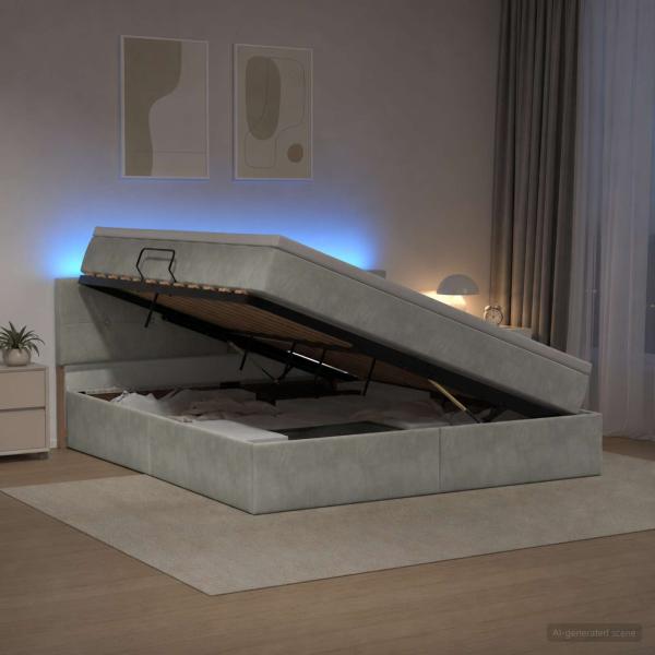 ARDEBO.de - LED-Speicherbett mit Matratze Hellgrau 140 x 190 cm Samt