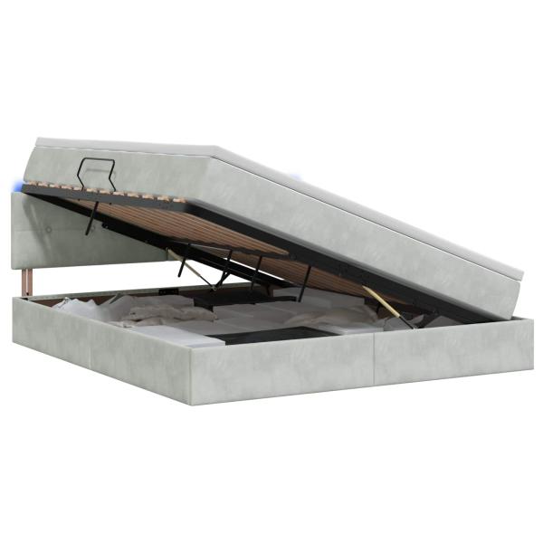 LED-Speicherbett mit Matratze Hellgrau 140 x 190 cm Samt