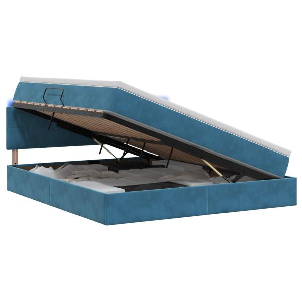 LED-Speicherbett mit Matratze Dunkelblau 160 x 200 cm Samt