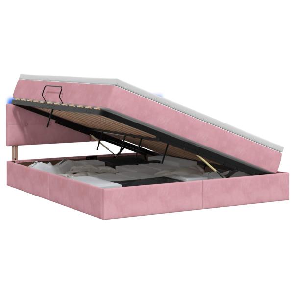 LED-Speicherbett mit Matratze Rosa 180 x 200 cm Samt