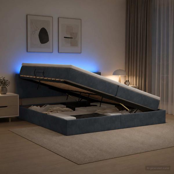 ARDEBO.de - LED-Speicherbett mit Matratze Dunkelgrau 200 x 200 cm Samt