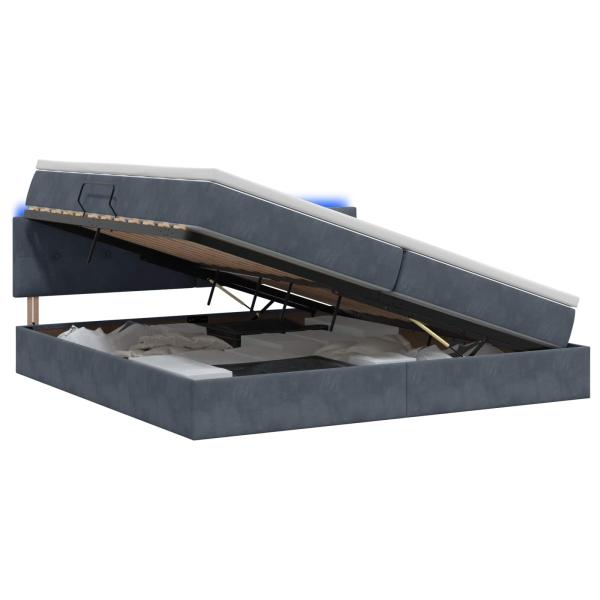 LED-Speicherbett mit Matratze Dunkelgrau 200 x 200 cm Samt