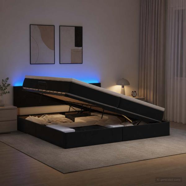 ARDEBO.de - LED-Speicherbett mit Matratze Schwarz 200 x 200 cm Samt
