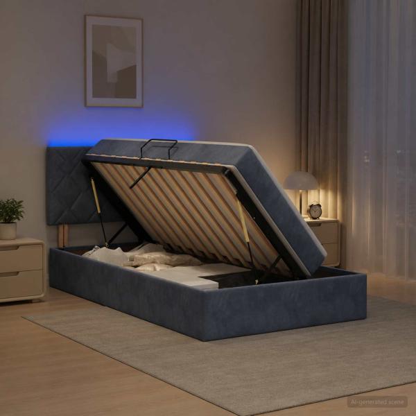 LED-Speicherbett mit Matratze Dunkelgrau 90 x 190 cm Samt