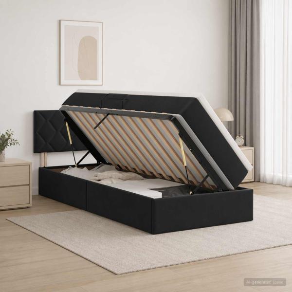 ARDEBO.de - LED-Speicherbett mit Matratze Schwarz 90 x 190 cm Samt