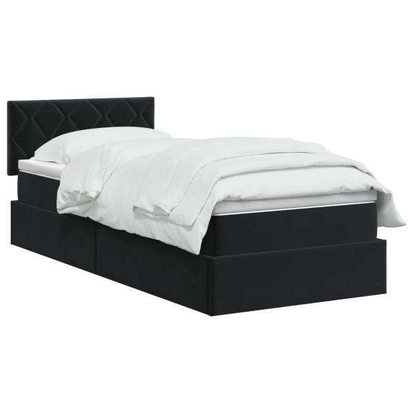LED-Speicherbett mit Matratze Schwarz 90 x 190 cm Samt