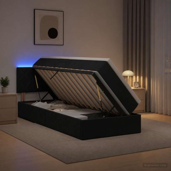 LED-Speicherbett mit Matratze Schwarz 90 x 190 cm Samt