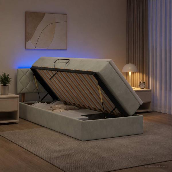 LED-Speicherbett mit Matratze Hellgrau 90 x 200 cm Samt