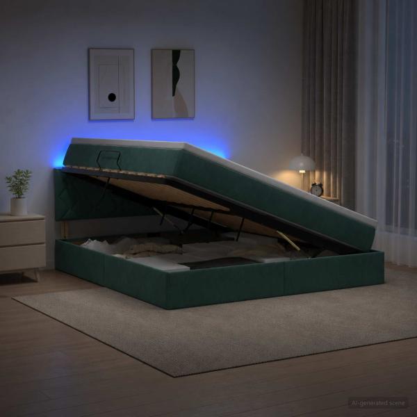 ARDEBO.de - LED-Speicherbett mit Matratze Dunkelgrün 140 x 200 cm Samt