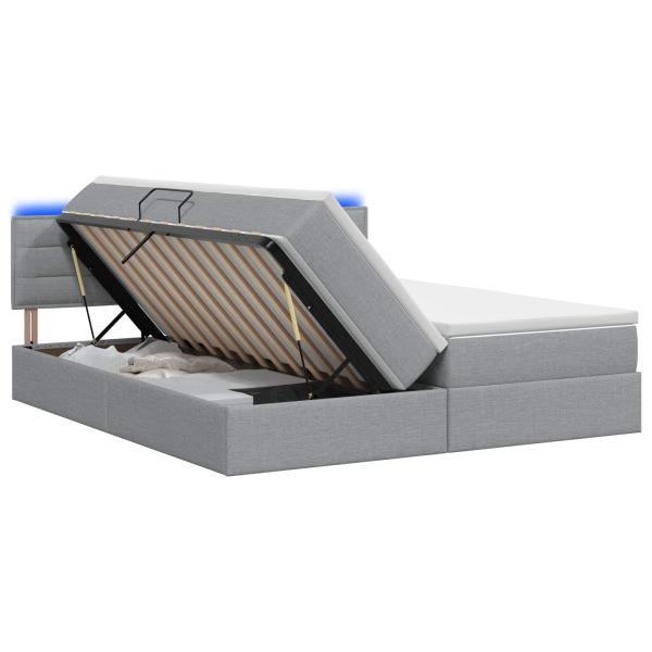 LED-Speicherbett mit Matratze Hellgrau 200 x 200 cm Stoff
