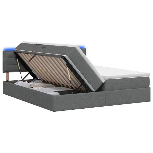 LED-Speicherbett mit Matratze Dunkelgrau 200 x 200 cm Stoff