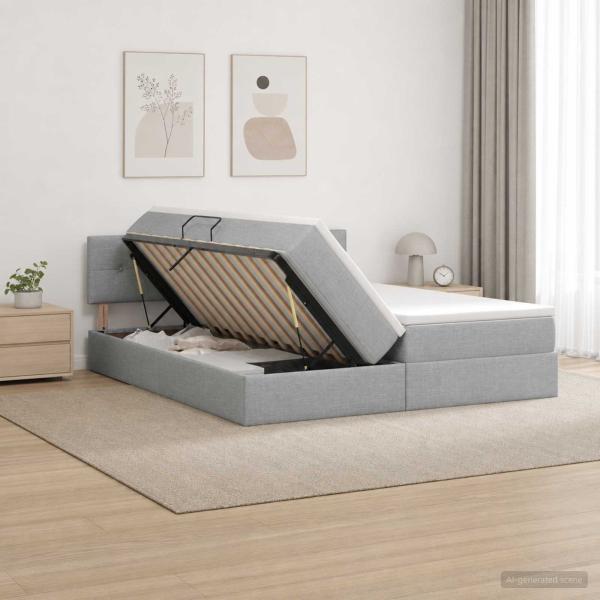 LED-Speicherbett mit Matratze Hellgrau 180 x 200 cm Stoff
