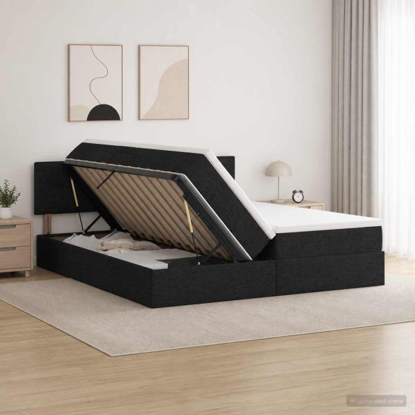 ARDEBO.de - LED-Speicherbett mit Matratze Schwarz 180 x 200 cm Stoff