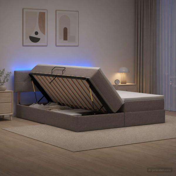 ARDEBO.de - LED-Speicherbett mit Matratze Taupe 180 x 200 cm Stoff