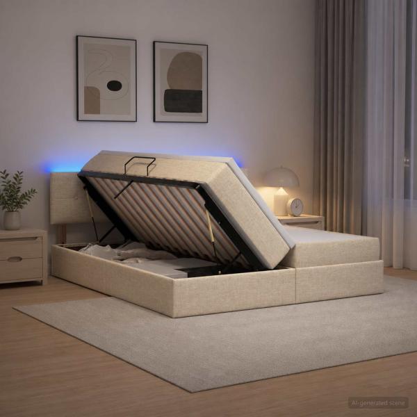 LED-Speicherbett mit Matratze Creme 180 x 200 cm Stoff