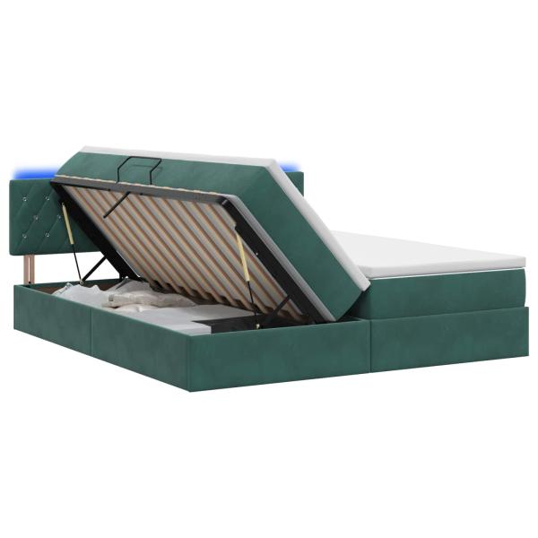 LED-Speicherbett mit Matratze Dunkelgrün 200 x 200 cm Samt