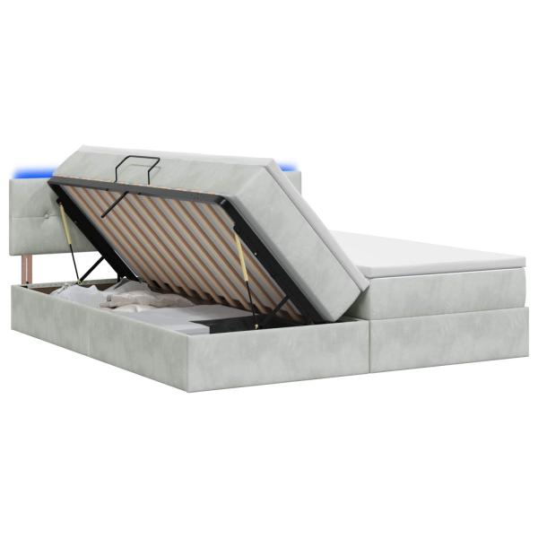 LED-Speicherbett mit Matratze Hellgrau 180 x 200 cm Samt