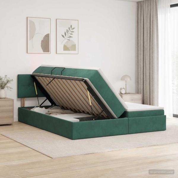 ARDEBO.de - LED-Speicherbett mit Matratze Dunkelgrün 180 x 200 cm Samt