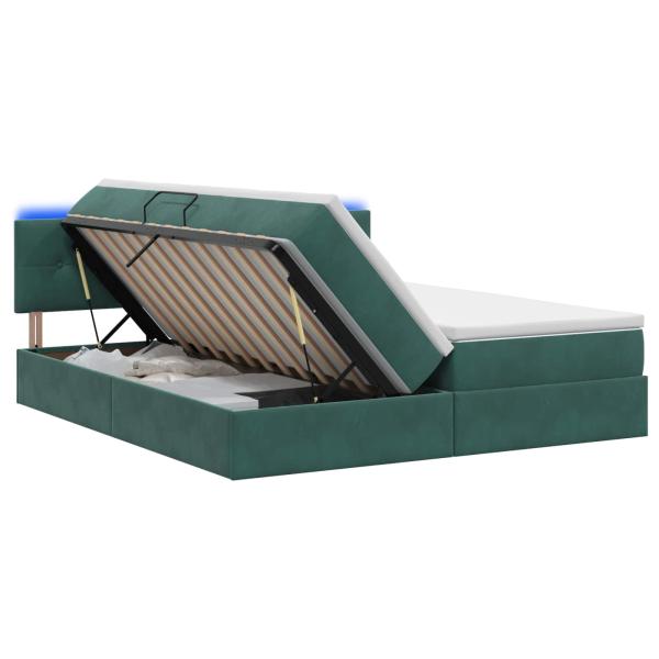LED-Speicherbett mit Matratze Dunkelgrün 180 x 200 cm Samt