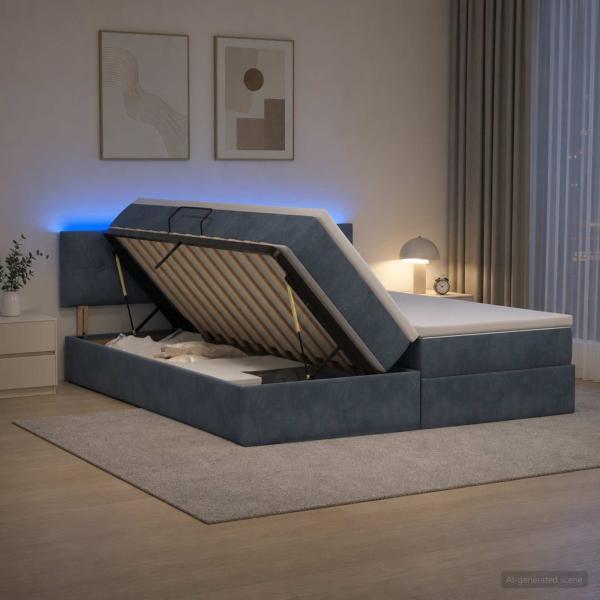 ARDEBO.de - LED-Speicherbett mit Matratze Dunkelgrau 200 x 200 cm Samt