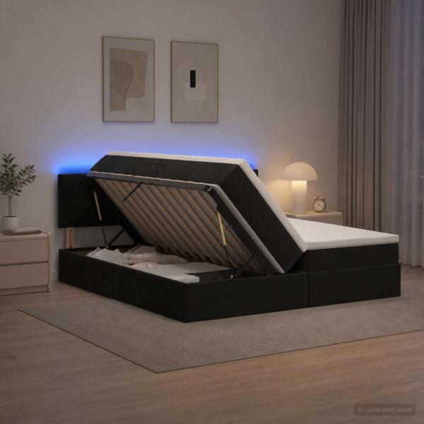 ARDEBO.de - LED-Speicherbett mit Matratze Schwarz 200 x 200 cm Samt