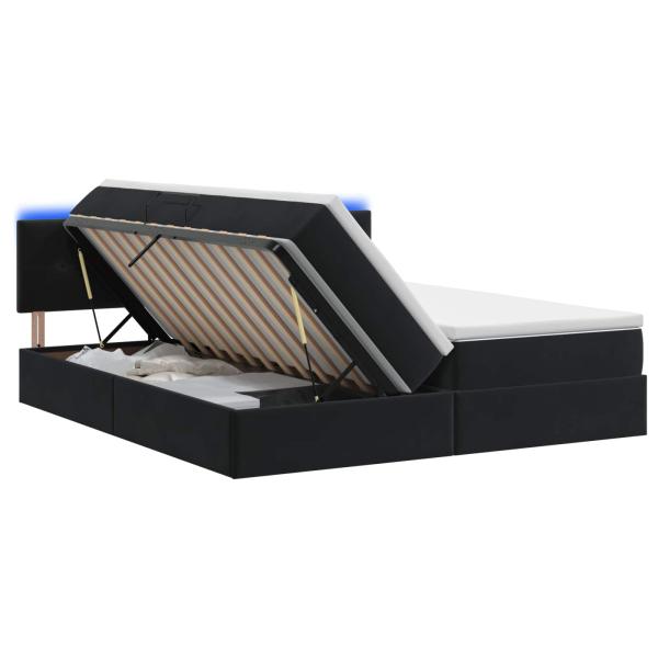 LED-Speicherbett mit Matratze Schwarz 200 x 200 cm Samt