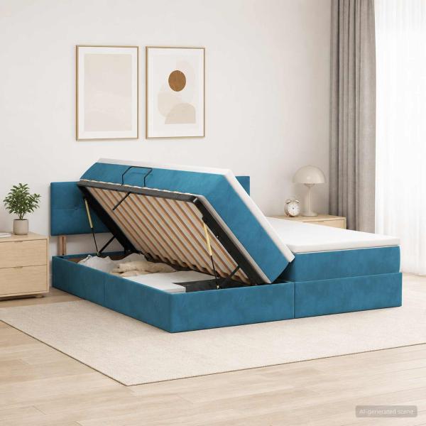 ARDEBO.de - LED-Speicherbett mit Matratze Dunkelblau 200 x 200 cm Samt
