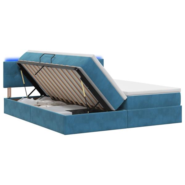 LED-Speicherbett mit Matratze Dunkelblau 200 x 200 cm Samt