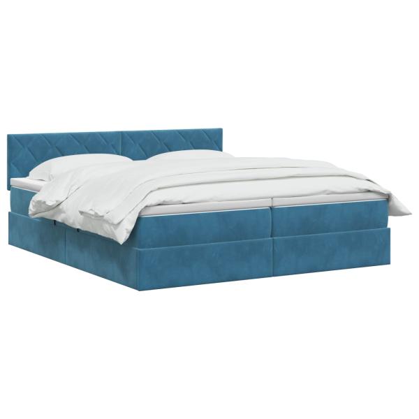 LED-Speicherbett mit Matratze Dunkelblau 200 x 200 cm Samt
