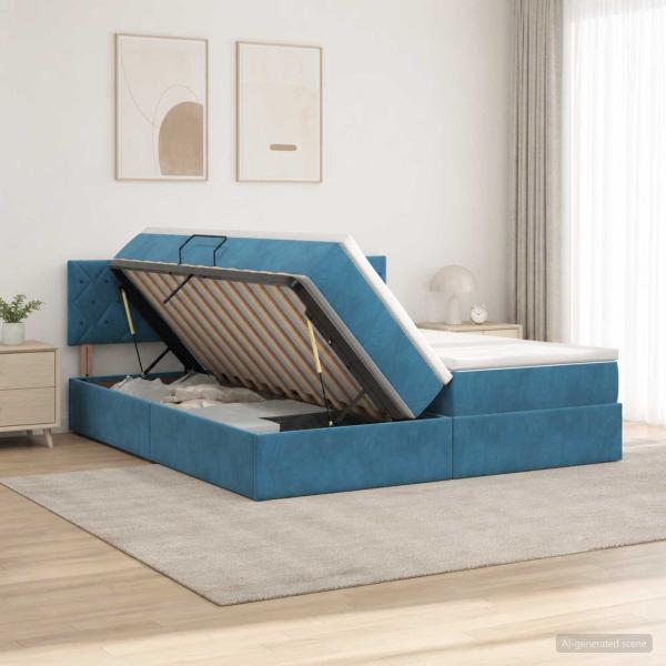 LED-Speicherbett mit Matratze Dunkelblau 200 x 200 cm Samt