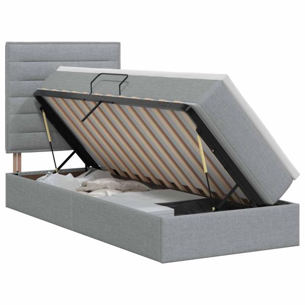 Aufbewahrungsbett mit Matratze Hellgrau 100 x 200 cm Stoff