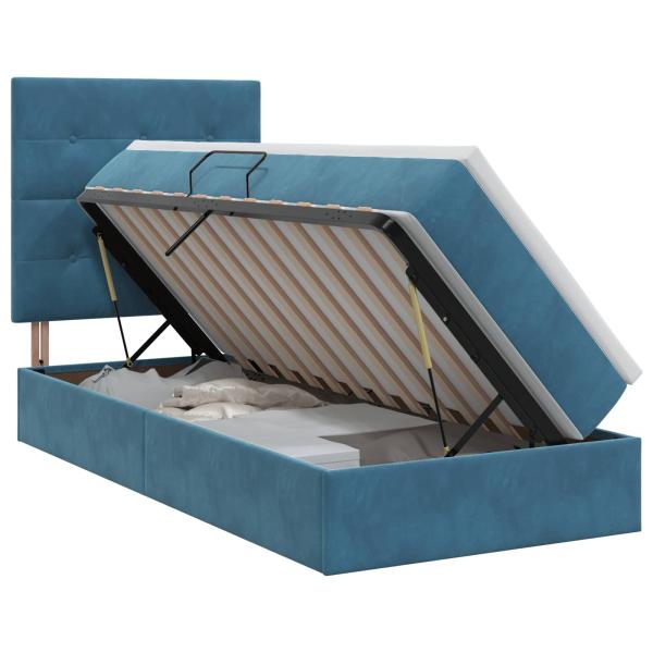 Aufbewahrungsbett mit Matratze Dunkelblau 90 x 190 cm Samt