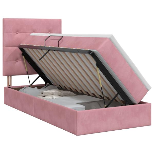 Aufbewahrungsbett mit Matratze Rosa 100 x 200 cm Samt