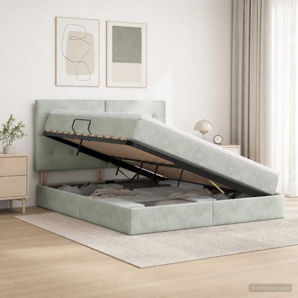 ARDEBO.de - Aufbewahrungsbett mit Matratze Hellgrau 140 x 190 cm Samt