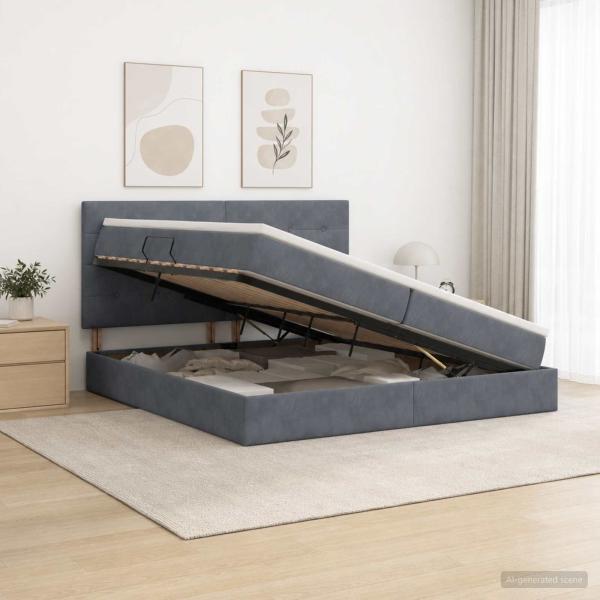 ARDEBO.de - Aufbewahrungsbett mit Matratze Dunkelgrau 200 x 200 cm Samt