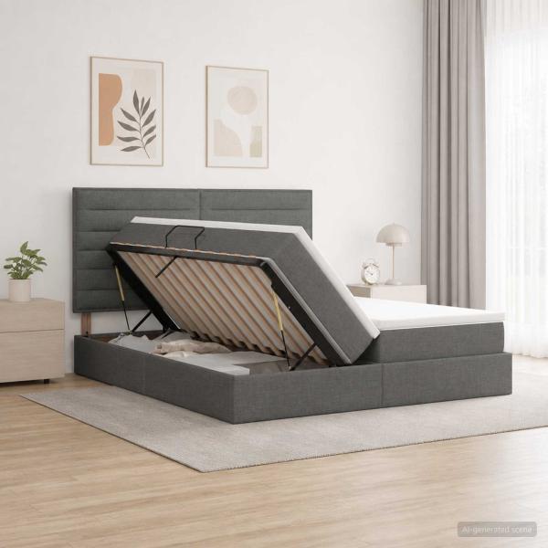 ARDEBO.de - Aufbewahrungsbett mit Kopfteil Dunkelgrau 200 x 200 cm Stoff