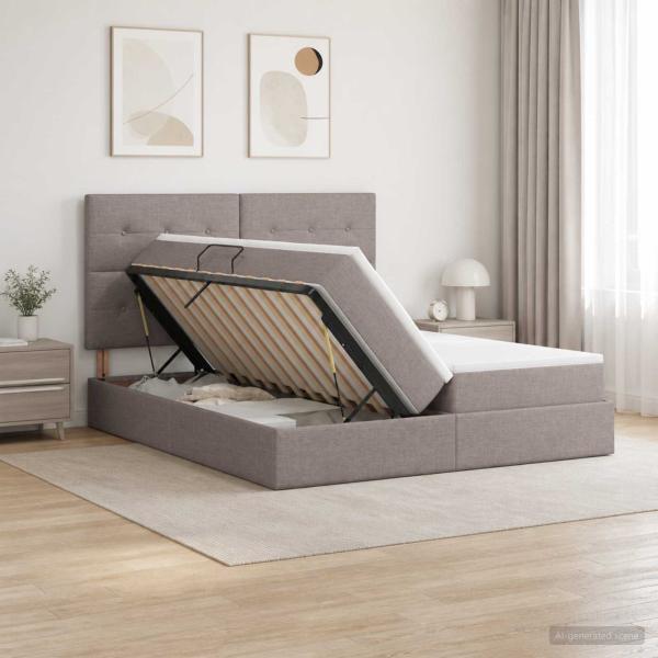 ARDEBO.de - Aufbewahrungsbett mit Kopfteil Taupe 180 x 200 cm Stoff